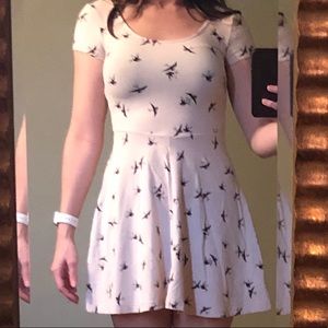 Graphic Bird Pattern A-Line Dress - Indie/Flirty